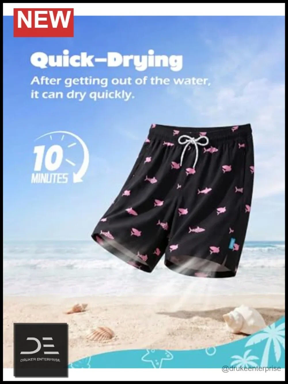 Men's 5-Inch Board Shorts with Compression Liner, Zipper Pockets, Quick Dry